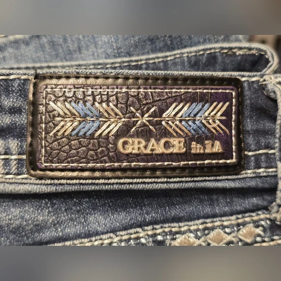 Grace in LA Women's Dark Blue Embroidered Boot Cut Jeans - Picture 5 of 12